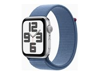 Apple Watch SE (GPS) - 2e génération - 44 mm - aluminium argenté - montre intelligente avec boucle sport - textile - bleu hiver - taille du poignet : 145-220 mm - 32 Go - Wi-Fi, Bluetooth - 32.9 g MREF3QF/A