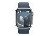 Apple Watch Series 9 (GPS + Cellular) - 41 mm - aluminium argenté - montre intelligente avec bande sport - fluoroélastomère - bleu orage - taille du bracelet : M/L - 64 Go - Wi-Fi, LTE, UWB, Bluetooth - 4G - 32.1 g MRHW3QF/A