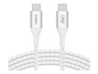 Belkin BOOST CHARGE - Câble USB - 24 pin USB-C (M) pour 24 pin USB-C (M) - USB 2.0 - 2 m - jusqu'à 240 W de puissance - blanc CAB015BT2MWH