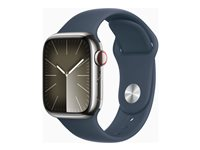 Apple Watch Series 9 (GPS + Cellular) - 41 mm - acier inoxydable argent - montre intelligente avec bande sport - fluoroélastomère - bleu orage - taille du bracelet : M/L - 64 Go - Wi-Fi, LTE, UWB, Bluetooth - 4G - 42.3 g MRJ33QF/A